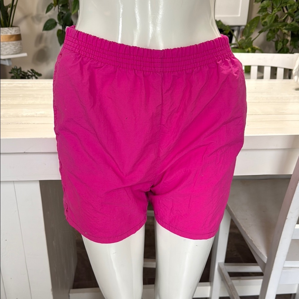 1980s vintage Women's Pink Shorts with pockets 100% nylon size Small